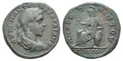 Gordian III Æ33 of Tomis, Moesia Inferior. Gordian III Æ33 of Tomis, Moesia Inferior. AD 238-244. Laureate, draped and cuirassed bust r. / Athena enthroned l., holding Nike and resting on shield, lean