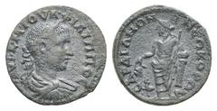 Philip I Æ24 of Sardes, Lydia. Philip I Æ24 of Sardes, Lydia. AD 244-249. Laureate, draped and cuirassed bust r. / Artemis standing l., resting on column; hound at her feet. 7.60g, 24mm, 6h. Dark pati