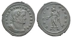 Maximianus BI Nummus. Maximianus BI Nummus. Londinium, 307. Laureate and cuirassed bust r. / Genius standing l., wearing modius on head, holding patera and cornucopiae. RIC 85. 8.60g, 28mm, 6h. Brown 