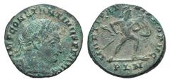 Constantine I BI Nummus. Constantine I BI Nummus. Londinium, 307-310. Laureate and cuirassed bust r. / Mars advancing r., holding transverse spear and shield. RIC 108. 5.54g, 22mm, 6h. Green-brown pat