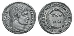 Constantine I BI Nummus. Constantine I BI Nummus. Siscia, 321-324. Laureate head r. / VOT XX within laurel wreath. RIC 174. 2.88g, 17mm, 12h. Silvered EF