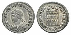 Constantius II, as Caesar, BI Nummus, Constantius II, as Caesar, BI Nummus, Heraclea, 324/5. Laureate, draped and cuirassed bust l., seen from behind / Camp gate. RIC 84. 2.88g, 18mm, 12h. Brown patin