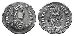 Flavius Victor AR Siliqua. Flavius Victor AR Siliqua. Trier, 387-388. Diademed, draped and cuirassed bust r. / Roma seated facing on throne, head l., holding reversed spear and globe. RIC 84d.1; RSC 6