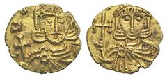 Leo III AV Tremissis. Leo III AV Tremissis. Syracuse, 720-722. Crowned facing bust of Leo, holding globus cruciger and akakia / Crowned facing bust of Constantine, holding cross potent and akakia. DOC