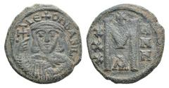 Leo V Æ Follis. Leo V Æ Follis. Constantinople, 813. Crowned and draped bust facing, holding cross potent and akakia / Large M; cross above, XXX l., NNN r.; A. DOC 6; Sear 1629. 4.94g, 21mm, 6h. Dark 