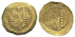 Alexius I AV Hyperpyron. Alexius I AV Hyperpyron. Constantinople, 1092-1118. Christ enthroned facing, holding Gospels / Alexius standing facing, holding labarum and cross on globe. DOC 20g; Sear 1913.