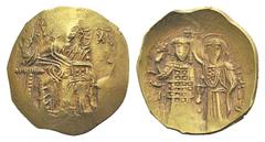 Empire of Nicaea. John III AV Hyperpyron. Empire of Nicaea. John III AV Hyperpyron. Magnesia, 1222-1254. Christ enthroned facing, raising hand in benediction and holding Gospels / John standing facing
