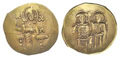 Empire of Nicaea. John III AV Hyperpyron. Empire of Nicaea. John III AV Hyperpyron. Magnesia, 1222-1254. Christ enthroned facing, raising hand in benediction and holding Gospels / John standing facing
