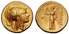 Kingdom of Macedon. Alexander III ‘the Great’ AV Stater. Kingdom of Macedon. Alexander III ‘the Great’ AV Stater. Amphipolis, circa 320-320 BC. Head of Athena right, wearing triple-crested Corinthian 