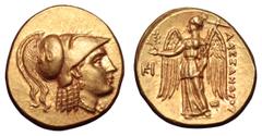 Kingdom of Macedon. Alexander III ‘the Great’ AV Stater. Kingdom of Macedon. Alexander III ‘the Great’ AV Stater. Miletos, circa 323-319 BC. Head of Athena right, wearing triple-crested Corinthian hel