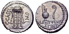C. Cassius Longinus and P. Cornelius Lenutulus Spinther AR Denarius. Cassius Longinus and P. Cornelius Lenutulus Spinther AR Denarius. Military mint travelling with Brutus (Smyrna?), 43-42 BC. C. CASS
