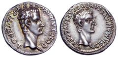 Caligula AR Denarius. Caligula AR Denarius. Commemorative issue for Germanicus. Lugdunum, AD 37. C CAESAR AVG GERM P M TR POT, bare head of Caligula right / GERMANICVS CAES P C CAES AVG GERM, bare hea