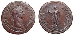 Claudius Æ Sestertius. Claudius Æ Sestertius. Rome, AD 50. TI CLAVDIVS CAESAR AVG P M TR P IMP P P, laureate head right / SPES AVGVSTA, Spes, draped, advancing left, holding flower and raising skirt, 