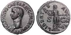 Claudius Æ As. Claudius Æ As. Rome, AD 50-4. TI CLAVDIVS CAESAR AVG P M TR P IMP P P, bare head left / LIBERTAS AVGVSTA, Libertas, draped, standing facing, head right, holding pileus in right hand and