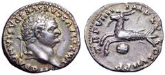 Titus AR Denarius. Titus AR Denarius. Rome, AD 79. IMP TITVS CAES VESPASIAN AVG P M, laureate bust right / TR P VIIII IMP XV COS VII P P, capricorn left, globe below. RIC 37. 2.99g, 17mm, 6h. Extremel