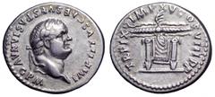 Titus AR Denarius. Titus AR Denarius. Rome, January - June AD 80. IMP TITVS CAES VESPASIAN AVG P M, laureate bust right / TR P IX IMP XV COS VIII P P, winged thunderbolt on draped chair. RIC 119. 3.46
