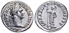 Domitian AR Denarius. Domitian AR Denarius. Rome, AD 94. IMP CAES DOMIT AVG GERM P M TR P XIIII, laureate head right / IMP XXII COS XVI CENS P P P, Minerva standing left with spear. RIC 769. 3.36g, 20