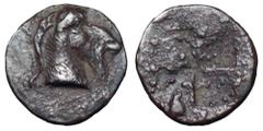 Thraco-Macedonian Region. Uncertain mint AR Tetartemorion. 5th century BC. Head of goat r. / Quadripartite incuse. Tzamalis -; SNG ANS -; Aufhäuser 14, 1998, 115 (Aigai). 0.19g, 6mm. Fine style in min