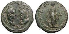 Gordian III Æ 5 Assaria of Marcianopolis, Moesia Inferior. AD 238-244. Menophilus, magistrate. Confronted busts of Gordian III and Serapis / Nemesis standing l., holding scales and cubit-rule, wheel a