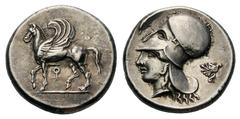 Corinthia, Corinth AR Stater. Corinthia, Corinth AR Stater. Circa 400-375 BC. Pegasos standing left / Helmeted head of Athena left; dolphin before, palmette behind. Pegasi 284; BCD Corinth -. 8.55g, 2