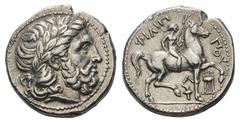 Kingdom of Macedon. Philip II AR Tetradrachm.Kingdom of Macedon. Philip II AR Tetradrachm. Amphipolis, 315/4-295/4 BC. Laureate head of Zeus facing right / Youth on horseback right, holding palm and r