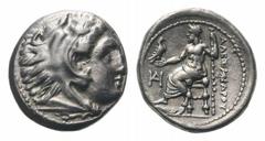 Kingdom of Macedon. Alexander III 'the Great' AR Drachm.Kingdom of Macedon. Alexander III 'the Great' AR Drachm. Miletos, circa 325-323 BC. Struck under Philoxenos. Head of Herakles right, wearing lio