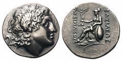 Kingdom of Thrace. Lysimachos AR Tetradrachm.Kingdom of Thrace. Lysimachos AR Tetradrachm. Kalchedon, circa 288-281 BC. Diademed head of the deified Alexander with horn of Ammon right / Athena enthron