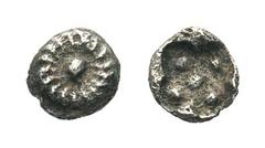 Ionia, Uncertain mint AR Tetartemorion.Ionia, Uncertain mint AR Tetartemorion. Circa 530/25-500 BC. Rosette / Incuse square punch with five pellets. Sammlung Klein 387 (Larger denomination). 0.07g, 4m