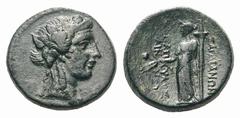 Lydia, Sardes Æ19.Lydia, Sardes Æ19. Circa 133 BC. Magistrate Papylos Aineou. Head of Dionysos right / Demeter standing left next to long torch, holding flower [?]. BMC 61 (var). 6.43g, 19mm, 1h. Very