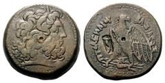 Ptolemaic Kingdom of Egypt, Ptolemy IV AE36.Ptolemaic Kingdom of Egypt, Ptolemy IV AE36. Alexandria, circa 222-204 BC. Head of Zeus-Ammon right / Eagle standing left on thunderbolt, wings spread, head