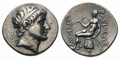 Seleukid Kings of Syria. Antiochos Hierax AR Tetradrachm.Seleukid Kings of Syria. Antiochos Hierax AR Tetradrachm. Lampsakos, circa 246-227 BC. Diademed head right / Apollo seated left on omphalos, ho