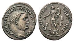 Galerius Æ Follis.Galerius Æ Follis. Alexandria, AD 305-311. Laureate head right / Genius standing left, holding patera and cornucopiae; K in left field, BP in right field, ALE in exergue. RIC 101a-10
