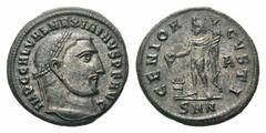 Maximinus II Æ Follis.Maximinus II Æ Follis. Nicomedia, AD 312. Laureate head right / Genius standing left, holding patera and cornucopiae, altar to left; A in right field, SMN in exergue. RIC 71b. 4.