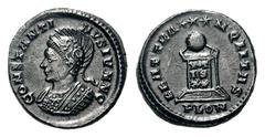 Constantine II Æ Follis.Constantine II Æ Follis. London, AD 323-324. Helmeted and cuirassed bust left / Globe on altar inscribed VOT-IS-XX; three stars above; PLON in exergue. RIC 287. 3.59g, 18mm, 5h