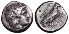 Troas, Abydos AR Tetradrachm. Circa 411-387 BC. Laureate head of Apollo right / Eagle standing right with wings closed, ΔIOΓENHΣ above, ABY below. BMC -; Traité -, cf. 2452, pl. 168, 4 (different magi