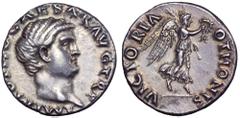 Otho AR Denarius. Rome, AD 69. IMP M OTHO CAESAR AVG TR P, bare head right / VICTORIA OTHONIS, Victory, draped, flying right, holding wreath in right hand and palm in left. RIC 14; BMC 22. 3.59g, 17mm