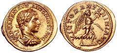 Elagabalus AV Aureus. Rome, AD 218-219. IMP CAES M AVR ANTONINVS AVG, laureate, draped and cuirassed bust right / VICTOR ANTONINI AVG, Victory walking right, holding wreath and palm. RIC 154; C. 288; 