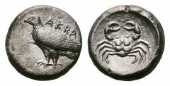 Sicily, Akragas AR Didrachm. Sicily, Akragas AR Didrachm. Circa 480-470 BC. Sea eagle standing left, AKPACΑΝ around / Crab within incuse circle. SNG ANS 928. 8.43g, 18mm, 8h. Very Fine. From the N. R.