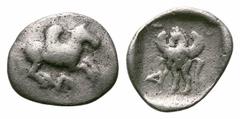 Akarnania, Leukas AR Diobol. Akarnania, Leukas AR Diobol. 440-400 BC. Pegasos flying right / Pegasos rearing facing, turned slightly to left; Δ-Ι-[O] around; all within incuse square. BCD Akarnania 18