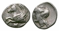 Akarnania, Anaktorion AR Hemidrachm. Akarnania, Anaktorion AR Hemidrachm. Circa 330-300 BC. Forepart of Pegasos flying left / Laureate head of Apollo left. BCD Akarnania 100; SNG Copenhagen 302. 1.36g
