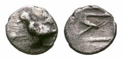 Sikyonia, Sikyon AR Hemiobol. Sikyonia, Sikyon AR Hemiobol. 500/490-450 BC. Dove with closed wings standing left / Large san displayed vertically within rectangular incuse. BCD Peloponnesos 156. 0.36g