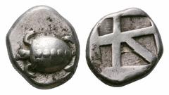 Islands off Attica, Aegina AR Stater. Islands off Attica, Aegina AR Stater. Circa 480-457 BC. Sea turtle with line of pellets down the back of its shell / Square incuse with large skew pattern. Gulben
