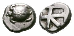 Islands off Attica, Aegina AR Stater. Islands off Attica, Aegina AR Stater. Circa 480-457 BC. Sea turtle with line of pellets down the back of its shell / Square incuse with large skew pattern. Gulben