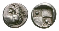 Thrace, Chersonesos AR Hemidrachm. Thrace, Chersonesos AR Hemidrachm. 386-338 BC. Forepart of lion right, head reverted / Quadripartite incuse square; two opposing quarters raised, the others containi