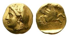 Mysia, Lampsakos EL Stater. Mysia, Lampsakos EL Stater. Circa 360 BC. Veiled head of Demeter to left, wearing a wreath of lotus flowers, pendant earring and a pearl necklace / Forepart of winged horse