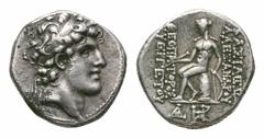 Seleukid Kings of Syria. Alexander I Balas AR Drachm. Seleukid Kings of Syria. Alexander I Balas AR Drachm. Antioch, circa 152-145 BC. Diademed head right / Apollo seated left on omphalos; to outer le