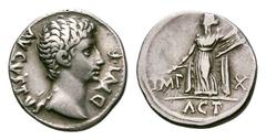 Augustus AR Denarius. Augustus AR Denarius. Lugdunum, 15-13 BC. AVGVSTVS DIVI F, bare head right / IMP X either side of Apollo Citharoedus standing left with lyre, ACT in ex. RSC 144; BMC 461; RIC 171