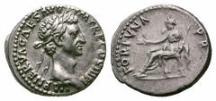 Nerva AR Denarius. Nerva AR Denarius. Rome, AD 97. IMP NERVA CAESAR AVG P M TR P COS III P P. Laureate head right / FORTVNA P R. Fortuna Populi Romani enthroned left, holding grain ears in right hand 