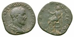 Pupienus Æ Sestertius. Pupienus Æ Sestertius. Rome, 238. Laureate, draped and cuirassed bust r. / Pax seated l., holding branch and sceptre. RIC 22b. 16.12g, 30mm, 1h. Very Fine.