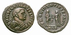 Diocletian Æ1/4 Follis. Diocletian Æ1/4 Follis. Alexandria, AD 308. D N DIOCLETIANO FELICISS, laureate, mantled bust right holding mappa / PROVIDENTIAE DEORVM, Providentia standing left, extending bra